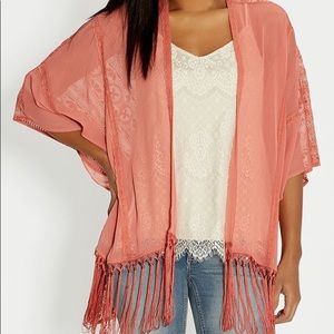 Maurices dusty coral fringe kimono